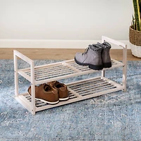 Honey Can Do White Wash 2-Tier Stackable Bamboo Shoe Rack