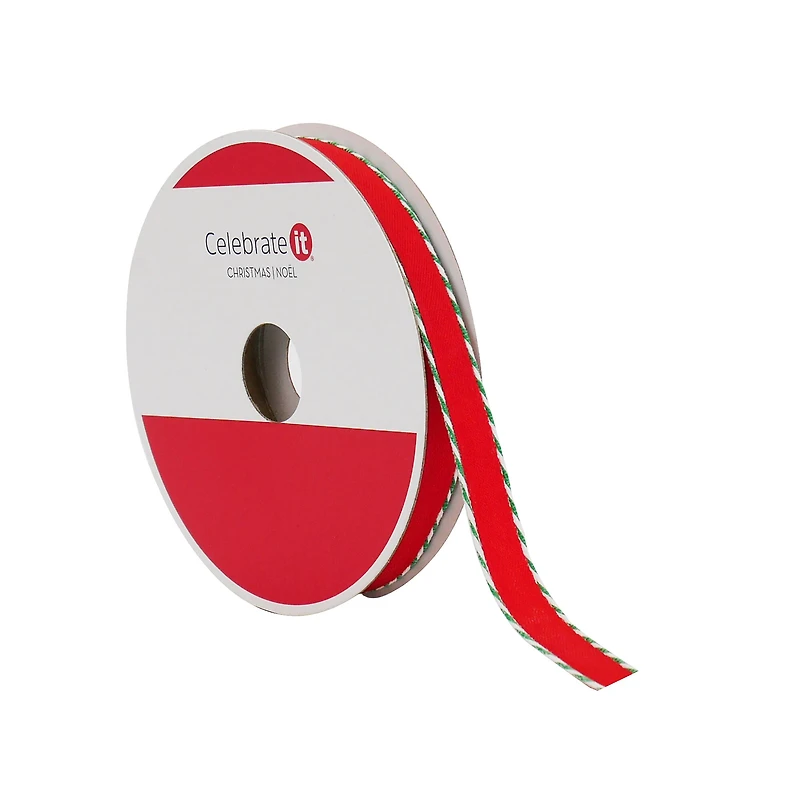 3/8" x 30ft. Red with Green Twist Edge Ribbon by Celebrate It®