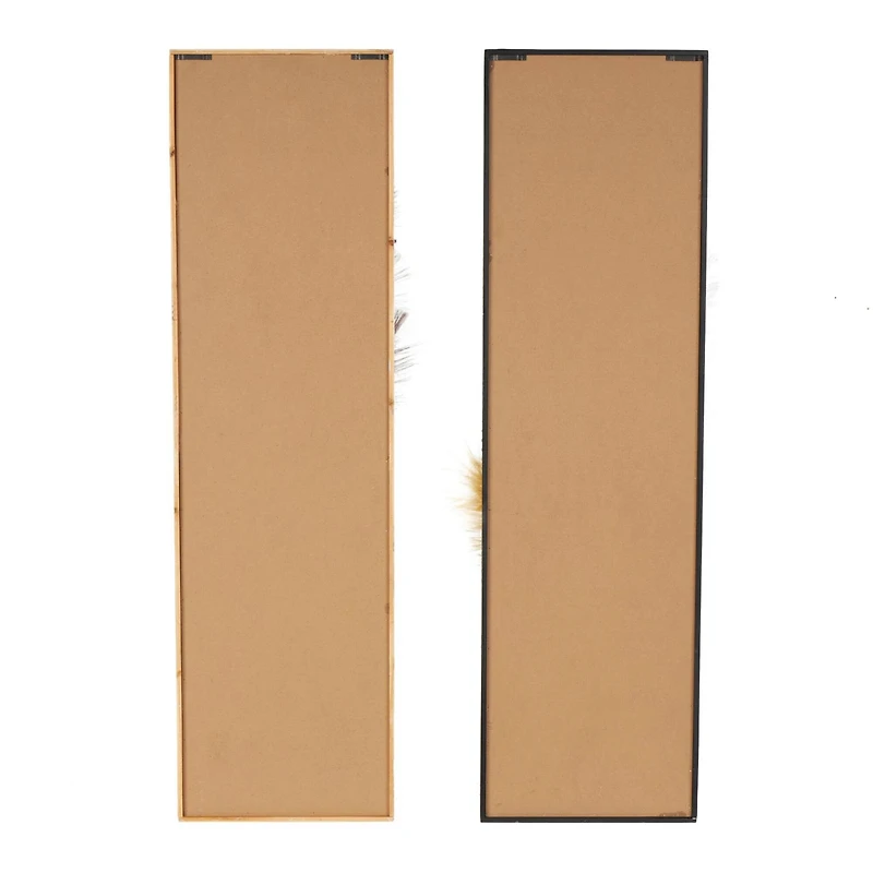 Brown Wood Leaf Handmade 3D Pampas Stem Wall Decor with Beaded Frame, Set of 2