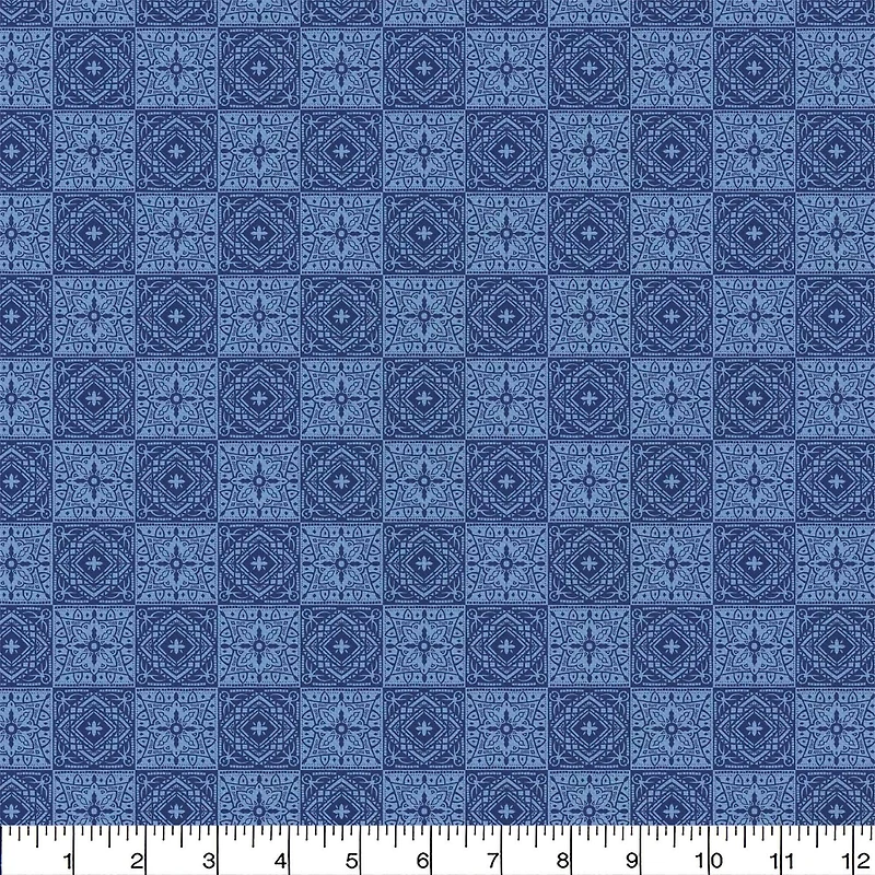 Emma & Mila® Tiles Blue Cotton Fabric By The Yard, 8yd. Bolt