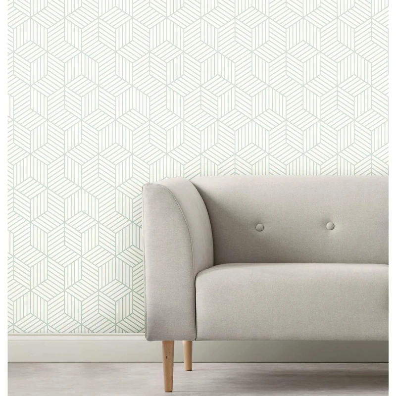 RoomMates Striped Green & White Hexagon Peel & Stick Wallpaper