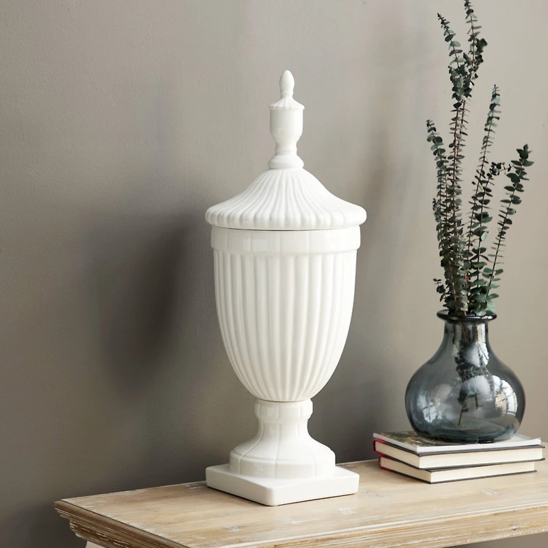26" White Dolomite Country Decorative Urn