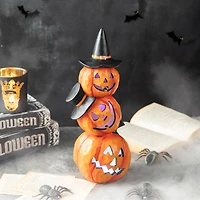 Glitzhome® 14" Lighted Halloween Stacked Resin Pumpkin Table Décor