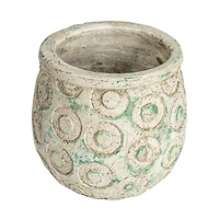 Hello Honey® 6.5" Green Debossed Circles Terra Cotta Planter