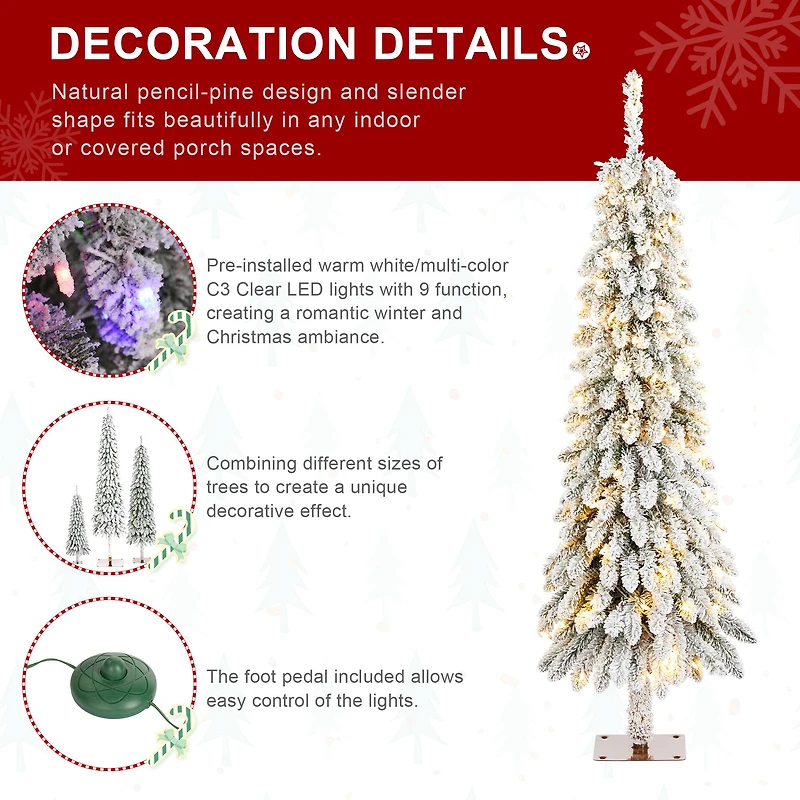 Glitzhome® 4.5ft Pre-Lit Flocked Artificial Christmas Tree, Warm White Lights
