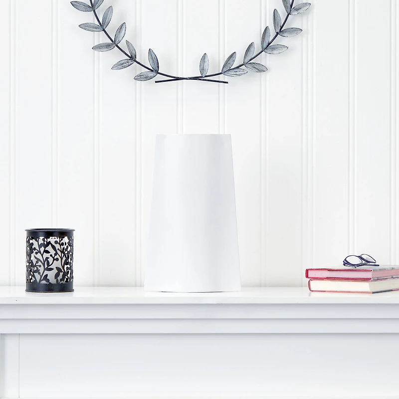 14" White Modern Metal Vase