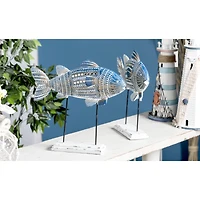 Blue Metal Coastal Fish Sculpture Set