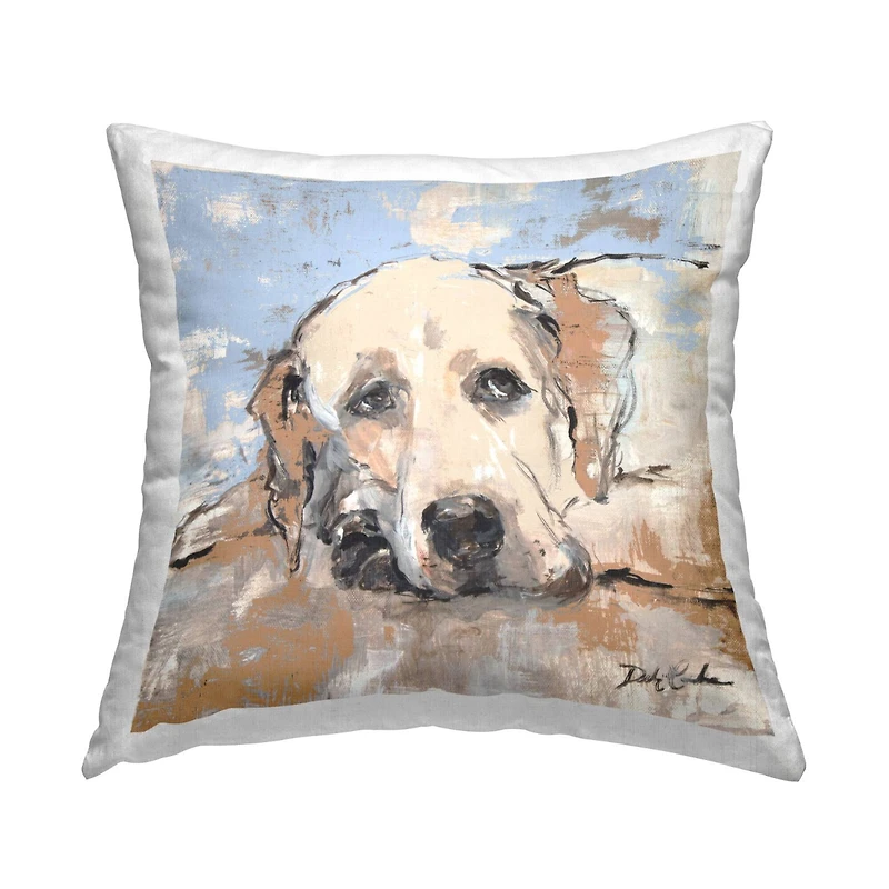 Stupell Industries Casual Labrador Dog Resting Abstract Pattern Throw Pillow, 18" x 18"