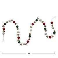 Hello Honey® 6ft. Red, Green & Cream Handmade Wool Felt Balls with Jingle Bells Garland