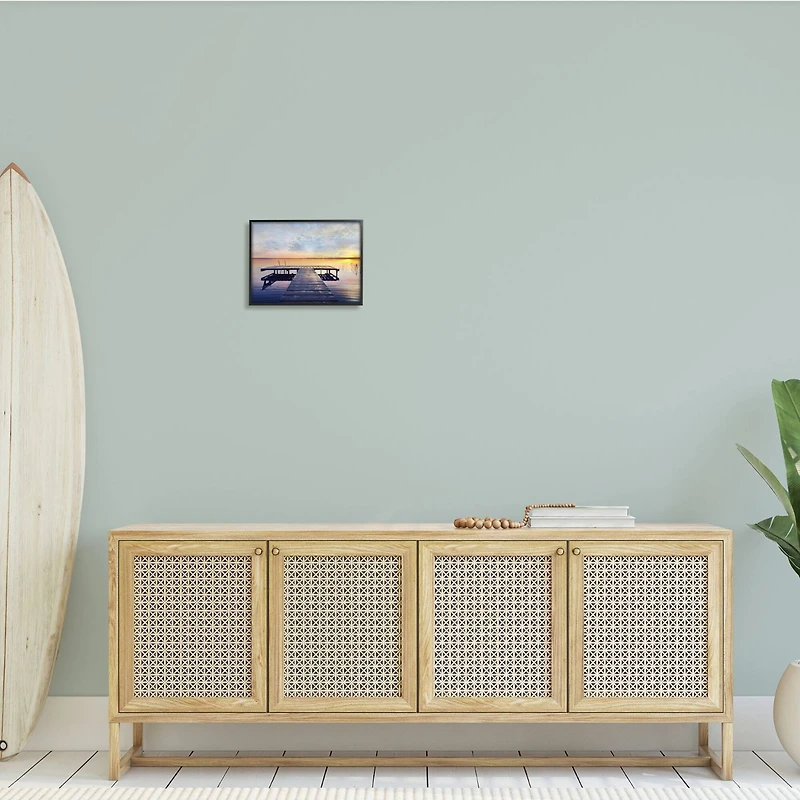 Stupell Industries Tranquil Lake Dock Sunset Nautical Summer Sanctuary Framed Wall Art