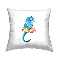 Stupell Industries Blue Seahorse Red Striped Pattern Floaty Throw Pillow, 18" x 18"