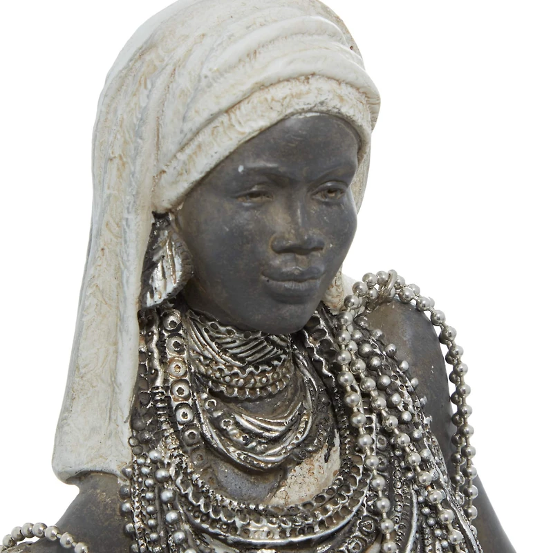 Set of 3 White Eclectic Polystone Women Sculpture 15", 20", 24"