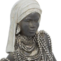 Set of 3 White Eclectic Polystone Women Sculpture 15", 20", 24"