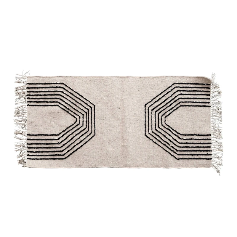 Hello Honey® Woven Wool Blend Rug with Geometric Design and Fringe, 4ft. x 2ft.