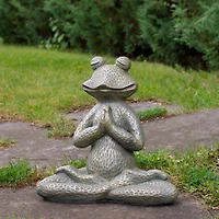 14" Gold Verdigris Yoga Frog Outdoor Garden Statue