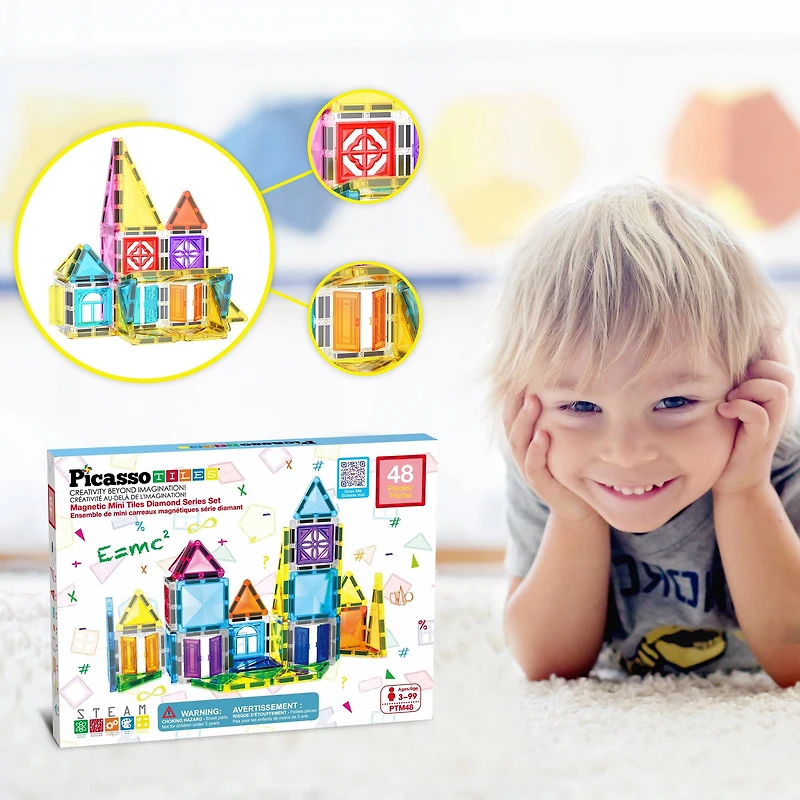 PicassoTiles® 48-Piece Mini Diamond Magnetic Tiles Series Set