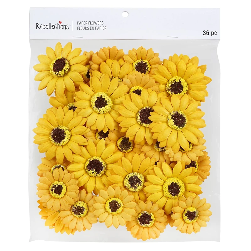 12 Packs: 36 ct. (432 total) Yellow Sunflower Paper Flowers by Recollections™