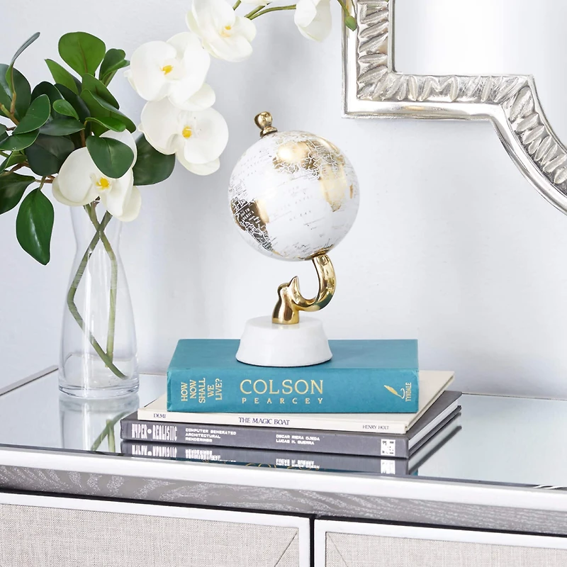 10" Gold Stoneware Coastal Globe