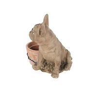 11" Textured Brown Dog Planter with Antique Pot