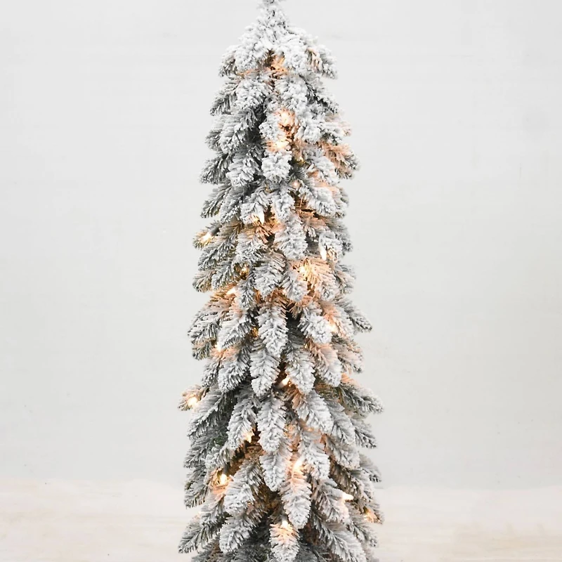4ft. Pre-Lit Flocked Alpine Pencil Artificial Christmas Tree, Clear Lights