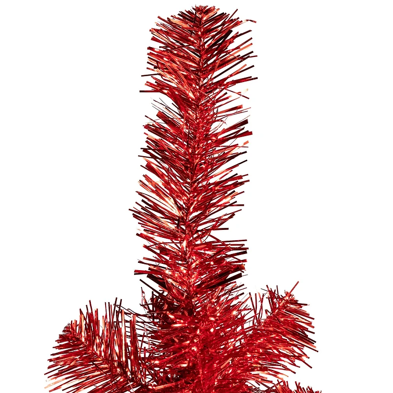 7ft. Unlit Red Artificial Tinsel Christmas Tree