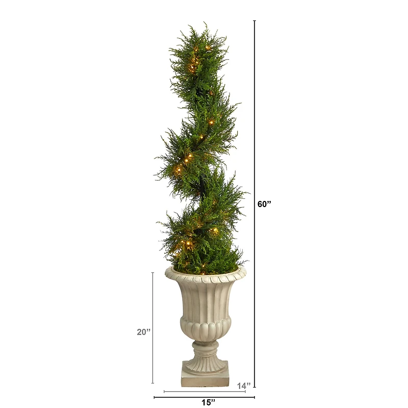 5ft. Pre-Lit Spiral Cypress Artificial Christmas Tree in Sand Finished Urn, Clear LED Lights