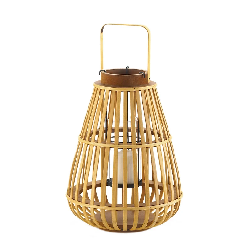 14" Slat Wood Candle Holder Lantern