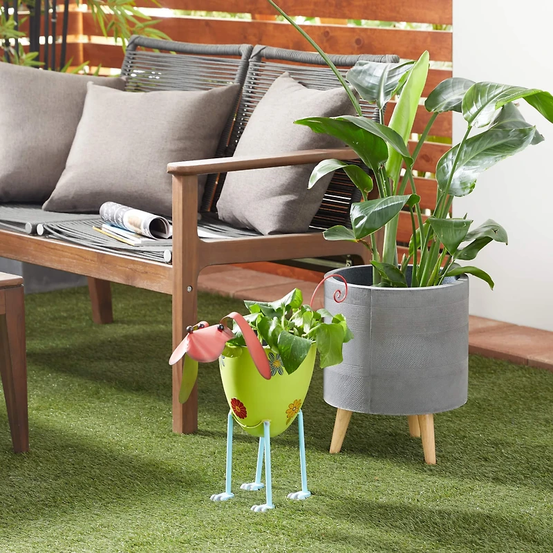 19" Green Iron Farmhouse Dog Planter