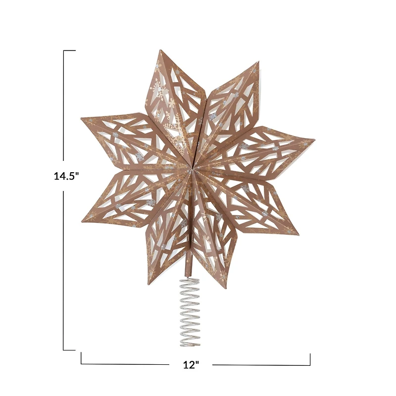 Hello Honey® 14.5" Brown & Gold Decorative Paper Star Tree Topper with Snowflake Pattern
