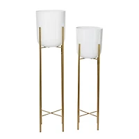 CosmoLiving by Cosmopolitan Set of 2 White Metal Contemporary Planter, 39", 46"