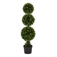 4ft. Pre-Lit Potted Cedar Triple Ball Topiary Tree