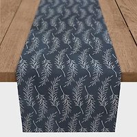 90" Navy Blue Leaf Pattern Cotton Twill Table Runner