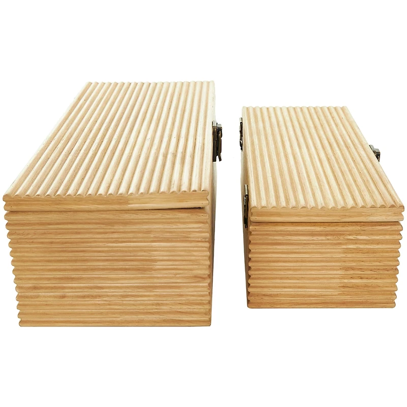Light Brown Wood Carved Linear Box Set