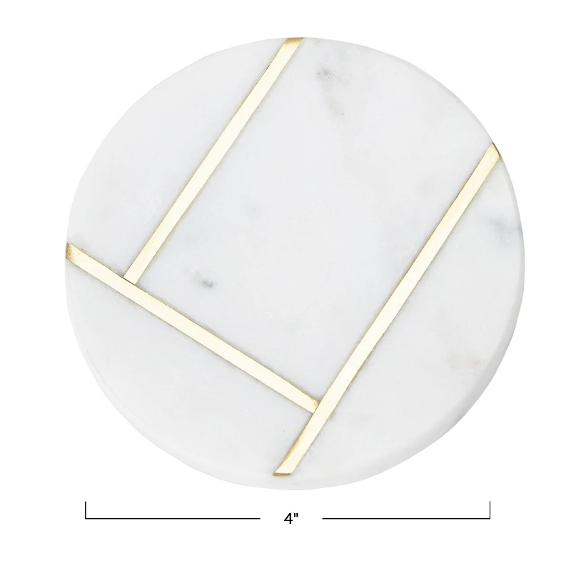 Hello Honey® White Round Marble Coaster Set with Brass Inlay