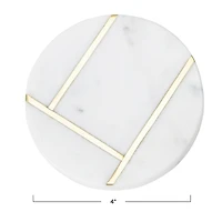 Hello Honey® White Round Marble Coaster Set with Brass Inlay