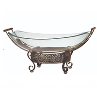Brown Glass and Metal Traditional Serving Bowl, 10" x 23" x 14"