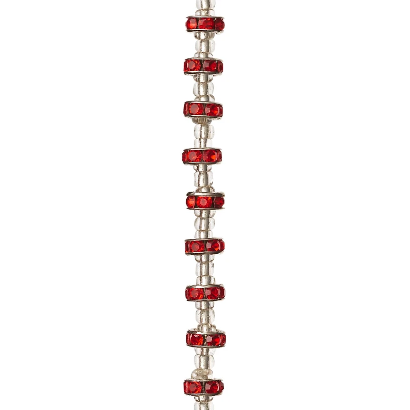 12 Pack: Red Rhinestone Studded Rondelle Beads, 8mm by Bead Landing™