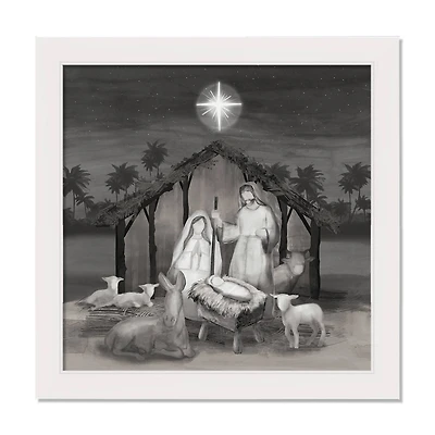 Neutral Painted Nativity White Framed Canvas Wall Art