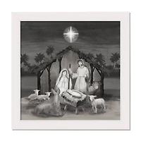 Neutral Painted Nativity White Framed Canvas Wall Art