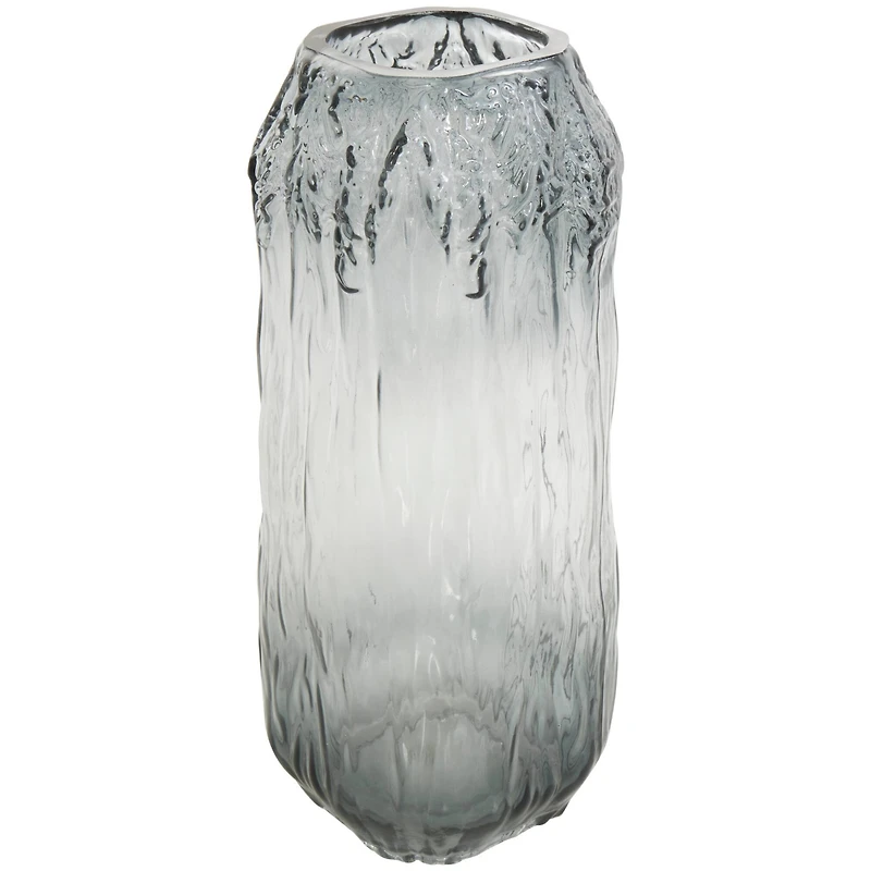 11" Gray & Clear Textured Rectangular Ombre Glass Vase
