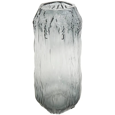 11" Gray & Clear Textured Rectangular Ombre Glass Vase