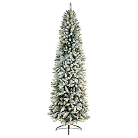 8ft. Pre-Lit Slim Flocked Montreal Fir Artificial Christmas Tree, White LED Lights