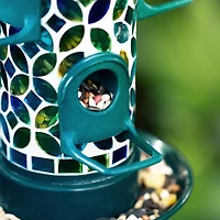 Glitzhome® 20" Tall Blue & Green Mosaic Glass Hanging Bird Feeder