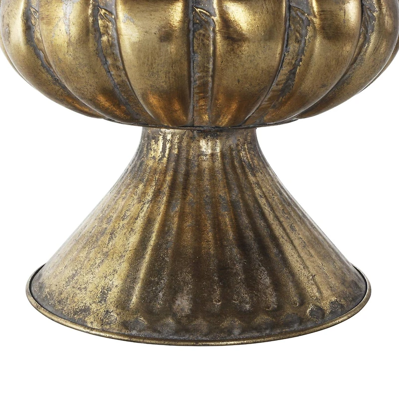 15" Gold Metal Urn Shaped Vase with Hammered Details