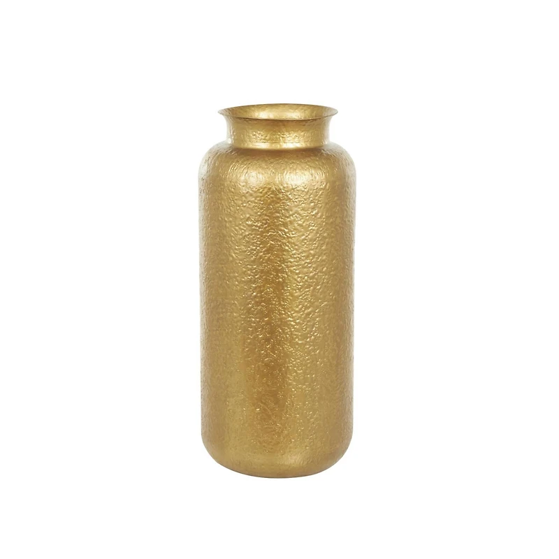Gold Metal Tall Textured Hammered Floor Vase