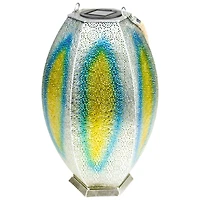 15.5" Silver Floral Outdoor Hanging Solar Lantern with Jute Handle