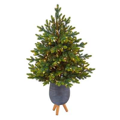 3.5ft. Pre-Lit North Carolina Fir Artificial Christmas Tree in Gray Planter with Stand, Clear Lights