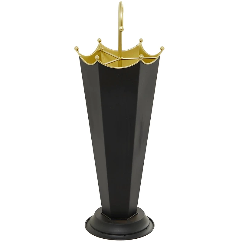 The Novogratz Black Metal Abstract Umbrella Stand with Gold Handle 10" x 9" x 27"