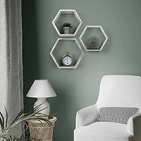 Rustic Gray Floating Hexagonal Shelf Set