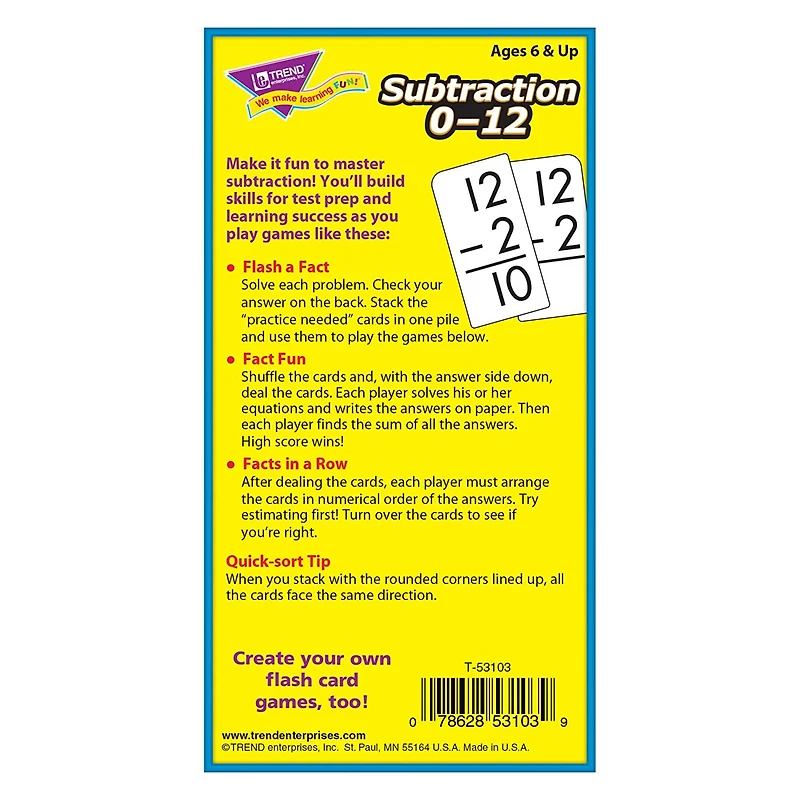 Trend Enterprises® Subtraction 0-12 Skill Drill Flash Cards